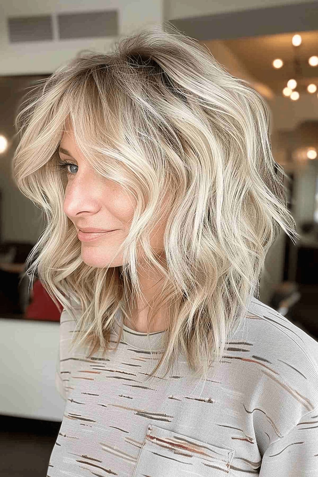 Lob Shag Ash Blonde With Wavy Blowout Lob Shag Ash Blonde With Wavy Blowout — Simple Shag Hairstyles