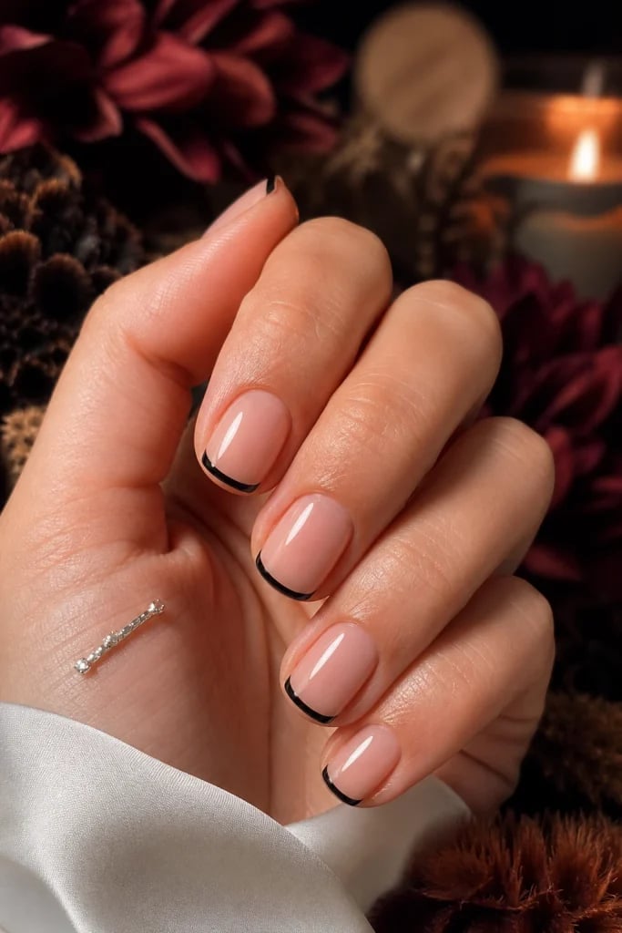 Sheer Nude Short Almond French Tip Nails Sheer Nude Short Almond French Tip Nails — Simple Short Black Nails