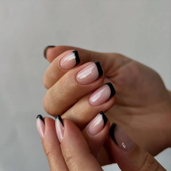 Short Square Black French Tip Nails Short Square Black French Tip Nails — Simple Short Black Nails