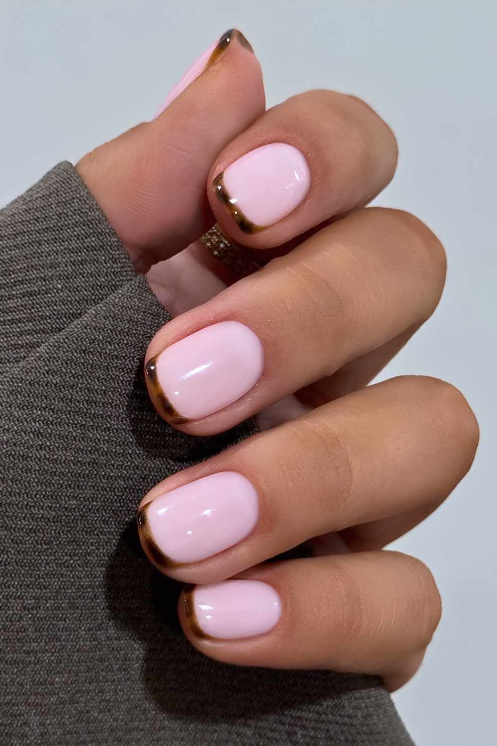 Thin Brown Line French Tip Short Square Nails Thin Brown Line French Tip Short Square Nails — Simple Short French Tip Nails