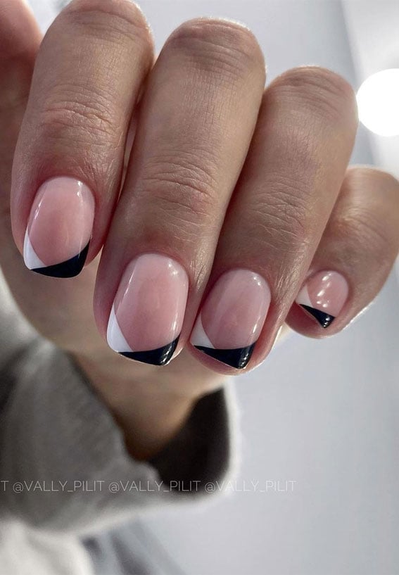 Geometric Black and White French Tip Short Square Nails Geometric Black and White French Tip Short Square Nails — Simple Short French Tip Nails