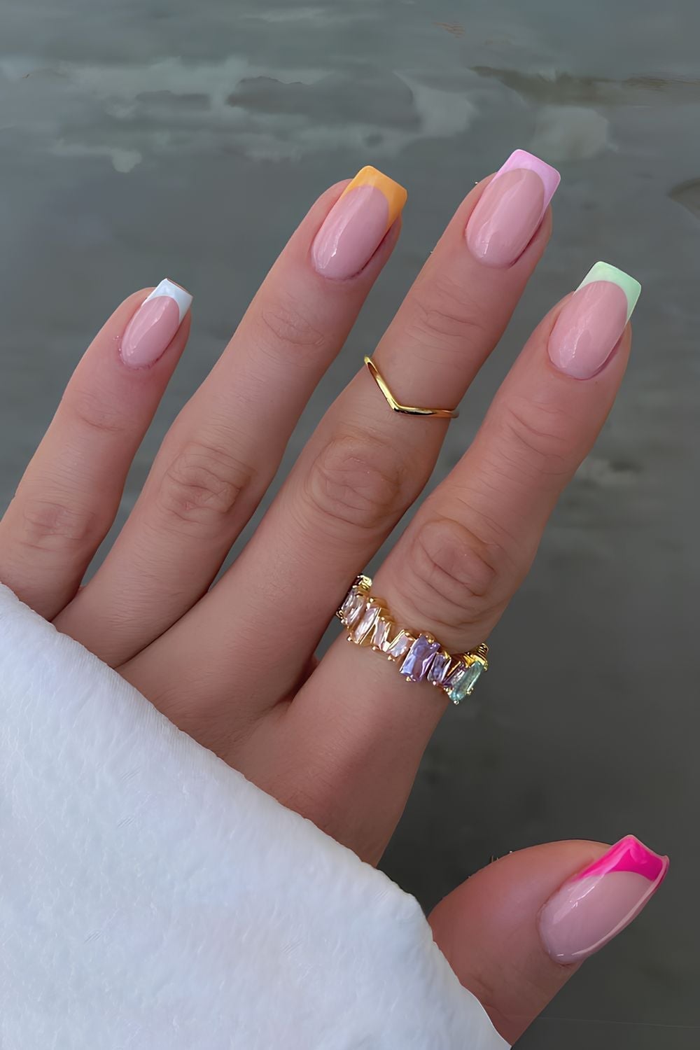 Assorted Pastel French Tip Short Almond Nails Assorted Pastel French Tip Short Almond Nails — Simple Short French Tip Nails
