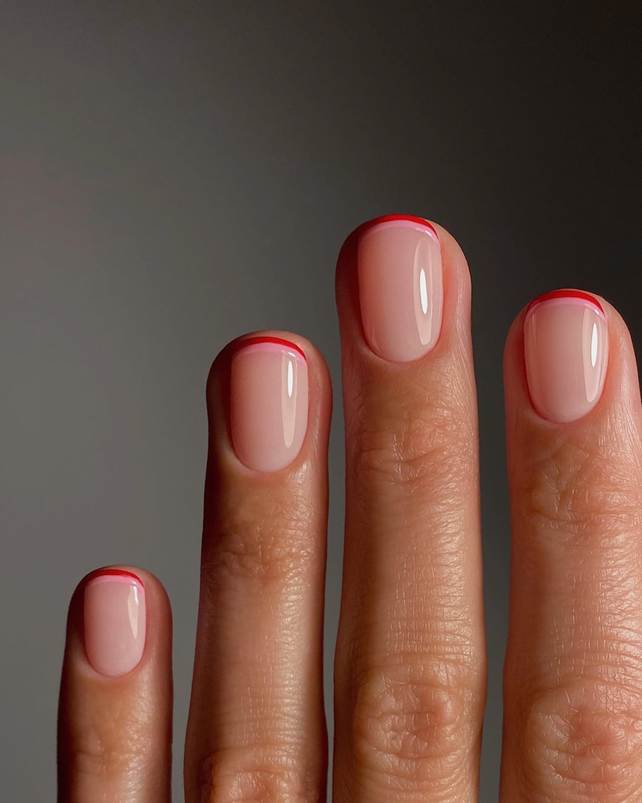 Thin Red Line French Tip Short Oval Nails Thin Red Line French Tip Short Oval Nails — Simple Short French Tip Nails