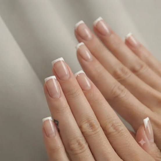 Crisp White French Tip Milky Pink Short Almond Nails, Glossy Crisp White French Tip Milky Pink Short Almond Nails, Glossy — Simple Short French Tip Nails