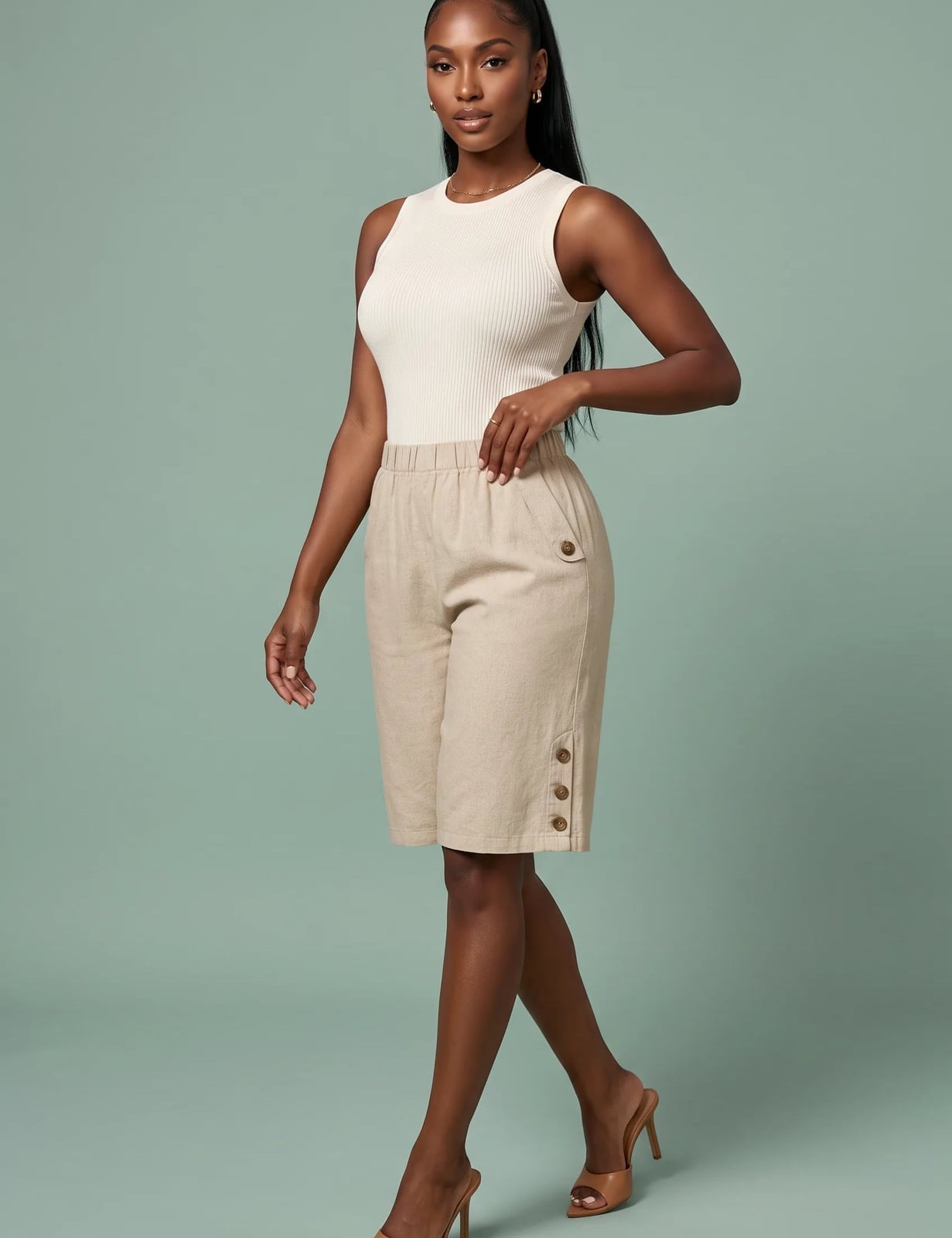 Ribbed Tank Top With Linen Blend Shorts Ribbed Tank Top With Linen Blend Shorts — Simple Smart Casual Outfits