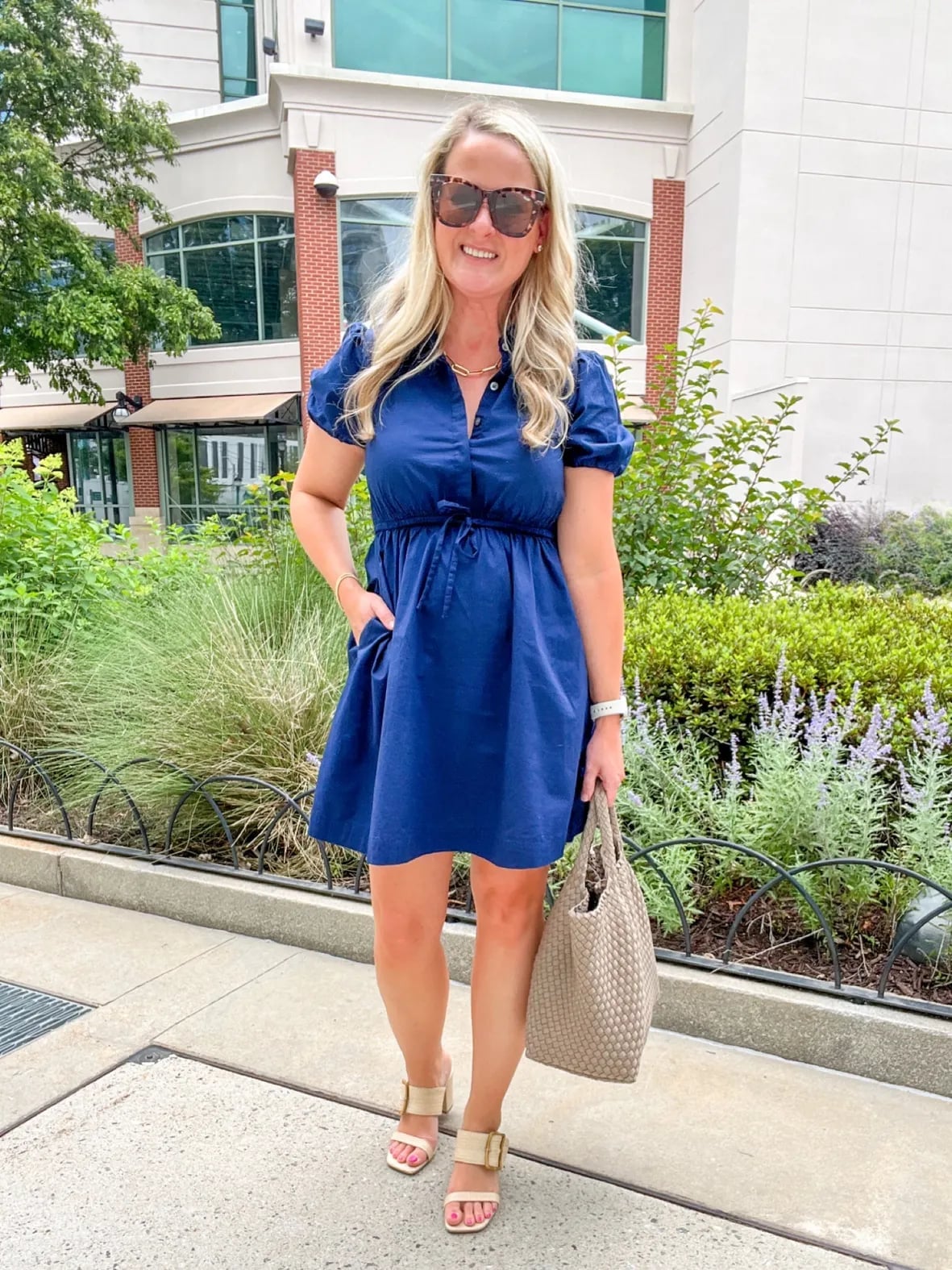 Navy Shirt Dress With Cinched Waist Navy Shirt Dress With Cinched Waist — Simple Smart Casual Outfits