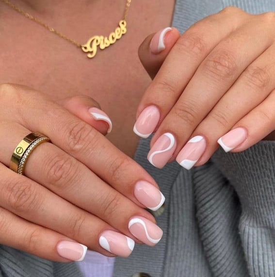 Wavy White French Short Squoval Wavy White French Short Squoval — Simple Squoval Nails