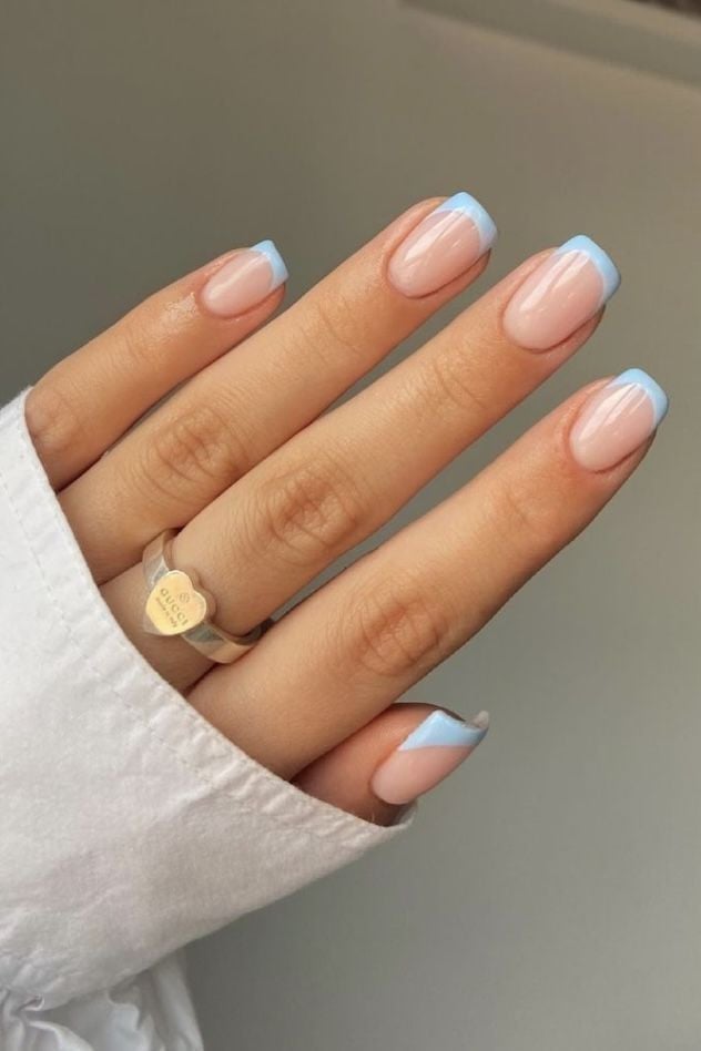 Light Blue French Tip Short Squoval Light Blue French Tip Short Squoval — Simple Squoval Nails
