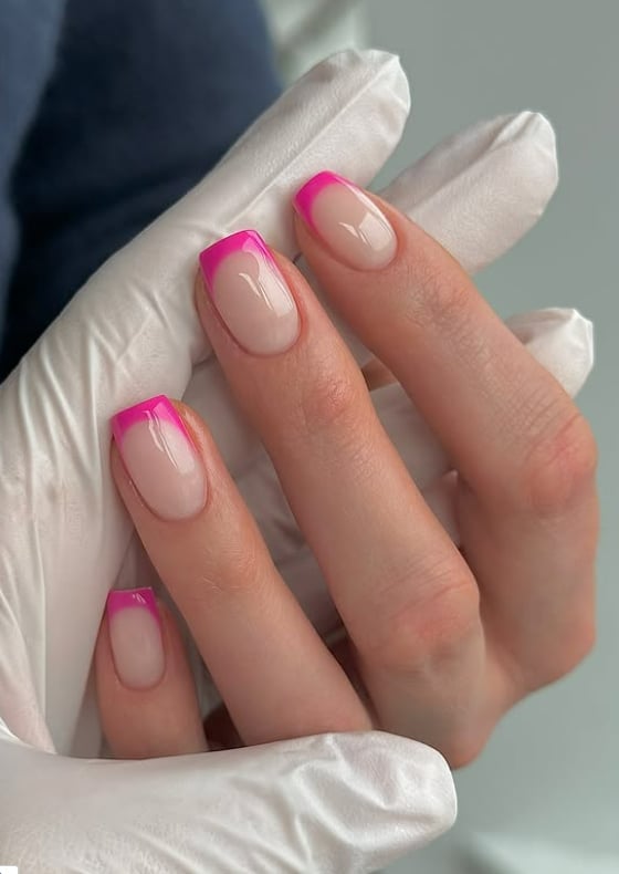 Hot Pink French Tip Short Squoval Hot Pink French Tip Short Squoval — Simple Squoval Nails