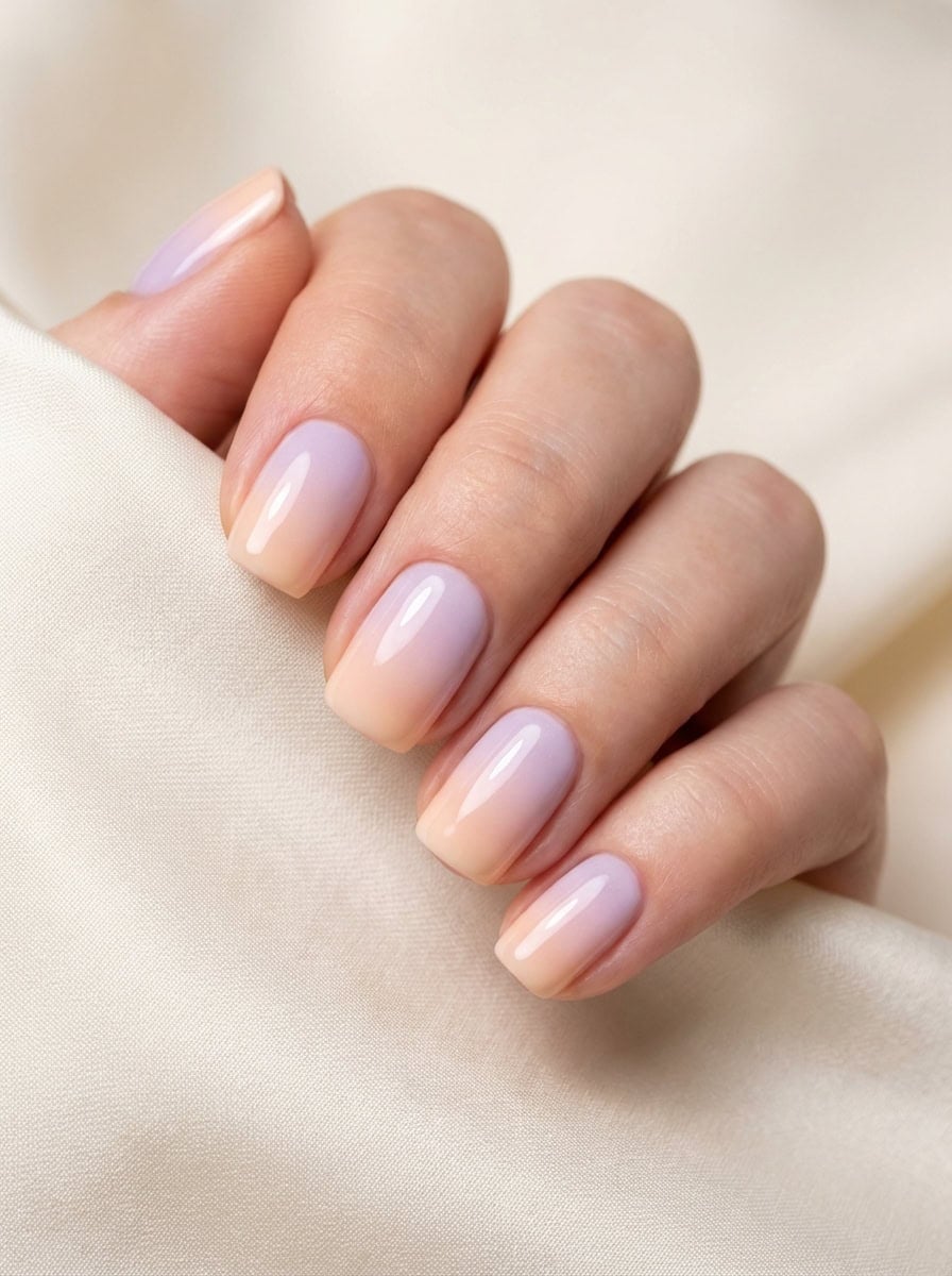 Peach To Lavender Gradient Squoval Peach To Lavender Gradient Squoval — Simple Squoval Nails