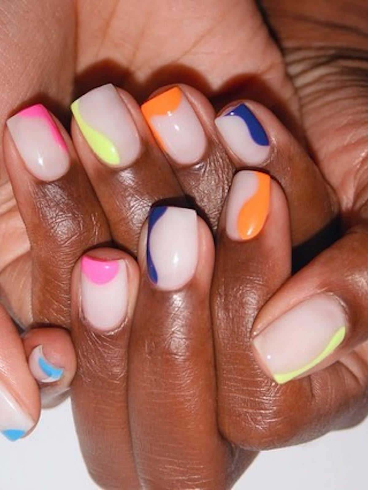 Neon Abstract Color Block Squoval Neon Abstract Color Block Squoval — Simple Squoval Nails