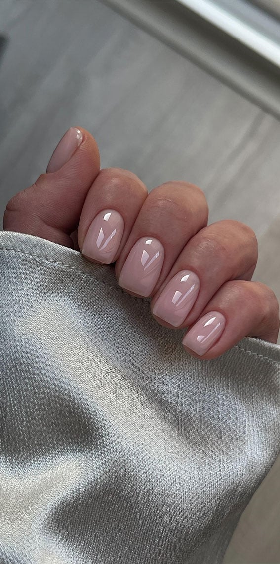 Light Pink Nude Short Squoval Gloss Light Pink Nude Short Squoval Gloss — Simple Squoval Nails