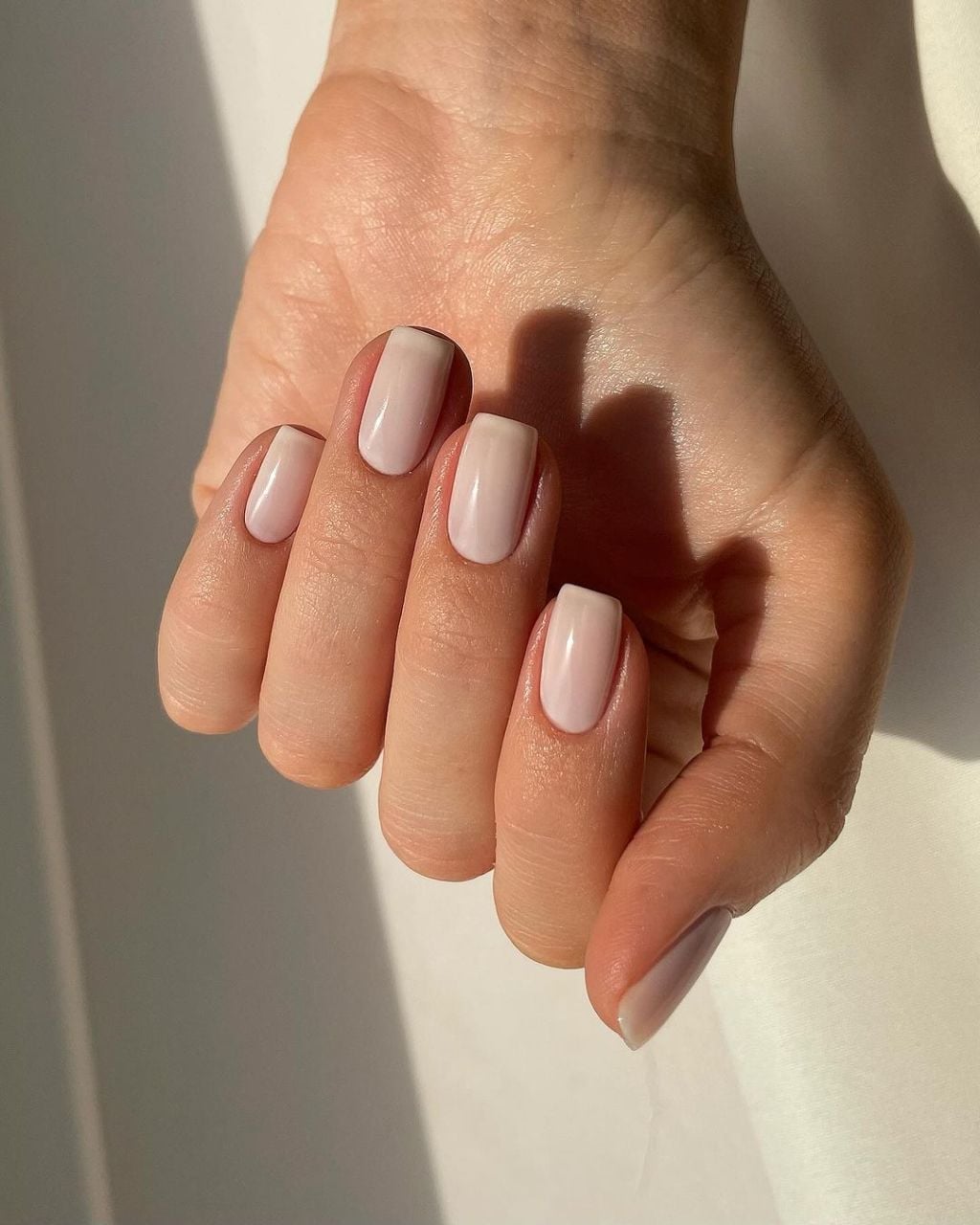 Sheer Milky Pink Short Square Glossy Sheer Milky Pink Short Square Glossy — Simple Squoval Nails