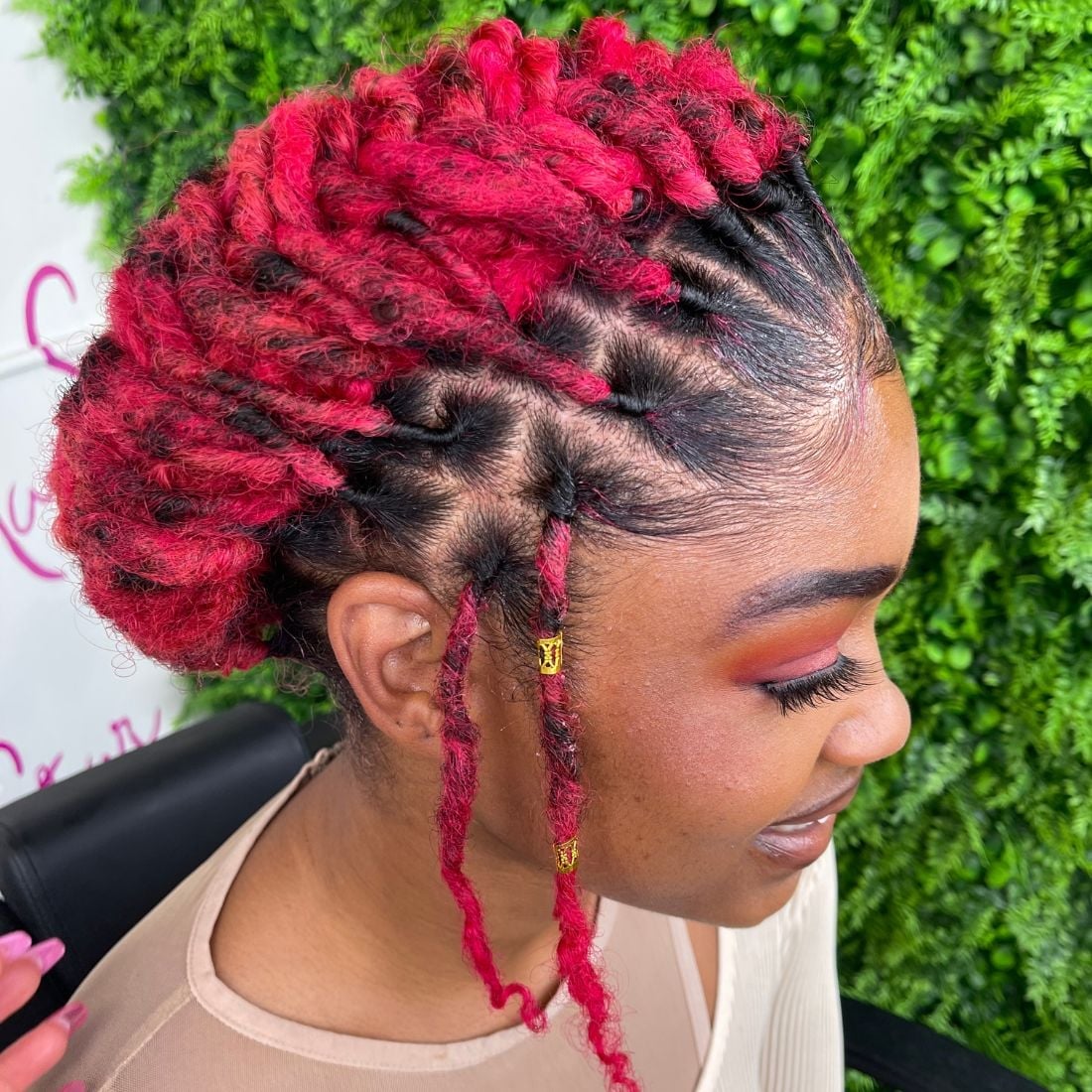 Red and Black Shoulder Length Locs Updo Red and Black Shoulder Length Locs Updo — Simple Starter Locs