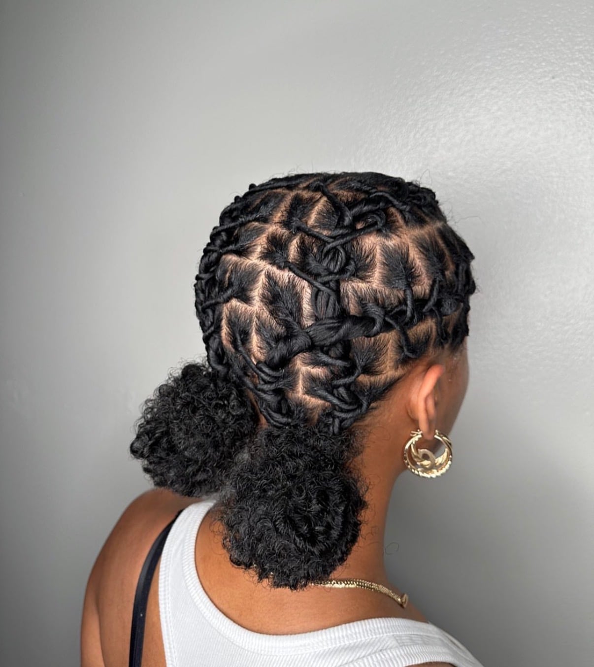 Shoulder Length Black Locs Space Buns Shoulder Length Black Locs Space Buns — Simple Starter Locs