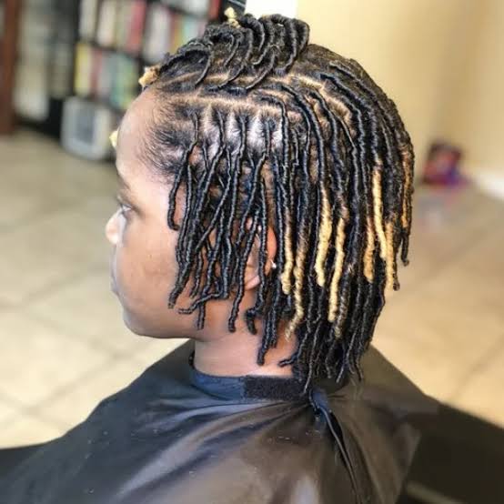 Retwisted Chin Length Locs With Blonde Highlights Retwisted Chin Length Locs With Blonde Highlights — Simple Starter Locs