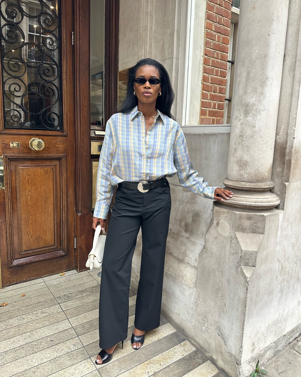 Plaid Oversized Shirt with Black Trousers Plaid Oversized Shirt with Black Trousers — Simple Style Inspo