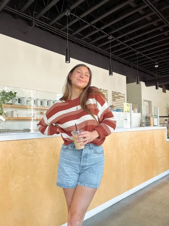 Striped Knit Sweater with Denim Shorts Striped Knit Sweater with Denim Shorts — Simple Style Inspo