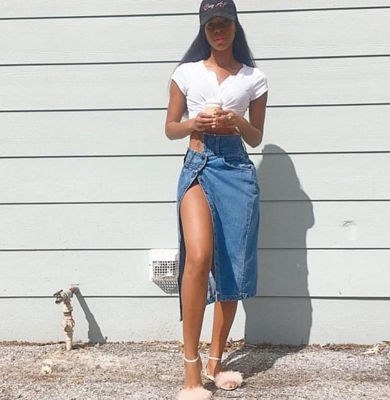 Denim Wrap Skirt with Cropped T-Shirt Denim Wrap Skirt with Cropped T-Shirt — Simple Style Inspo