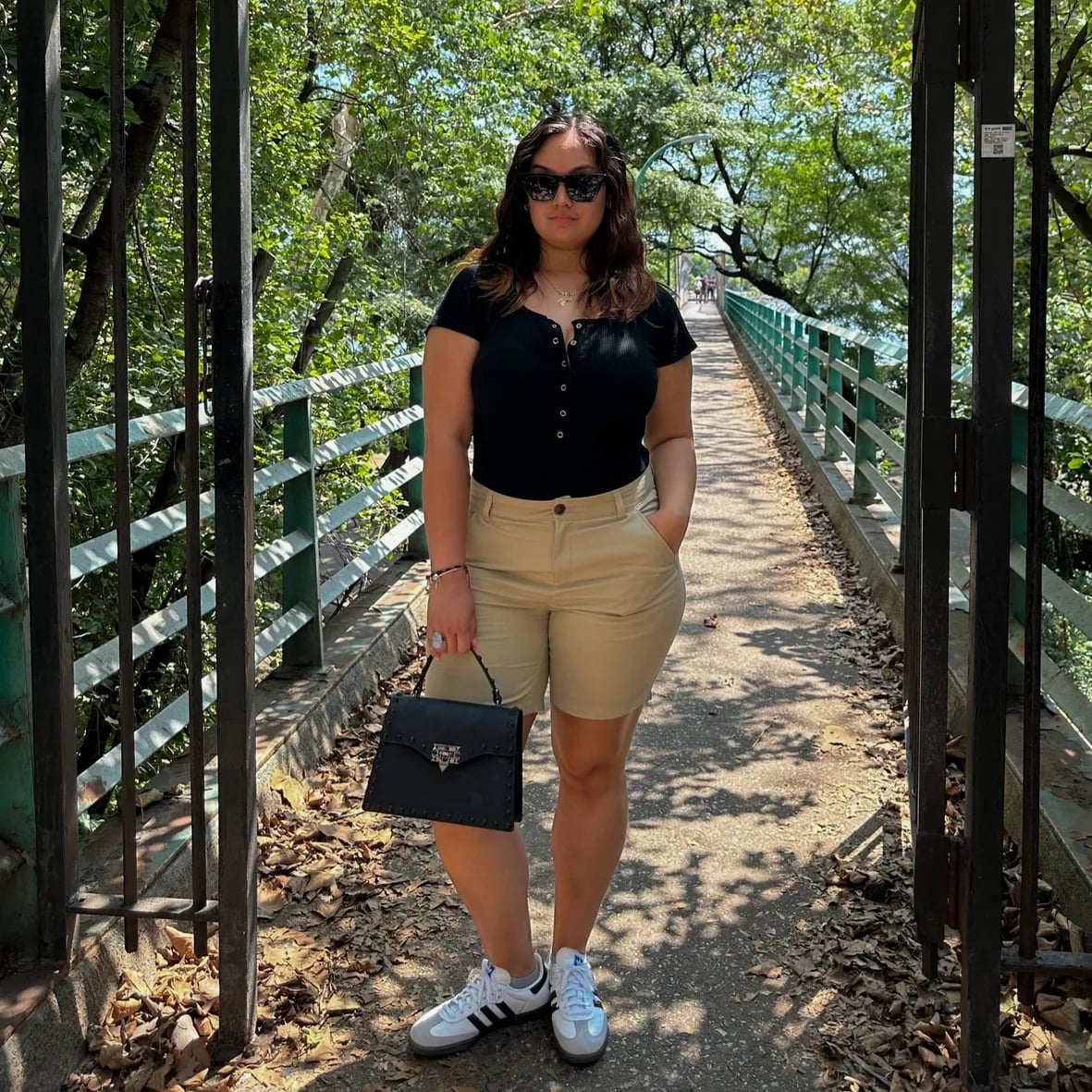 Beige Chino Shorts with Black Top Beige Chino Shorts with Black Top — Simple Style Inspo