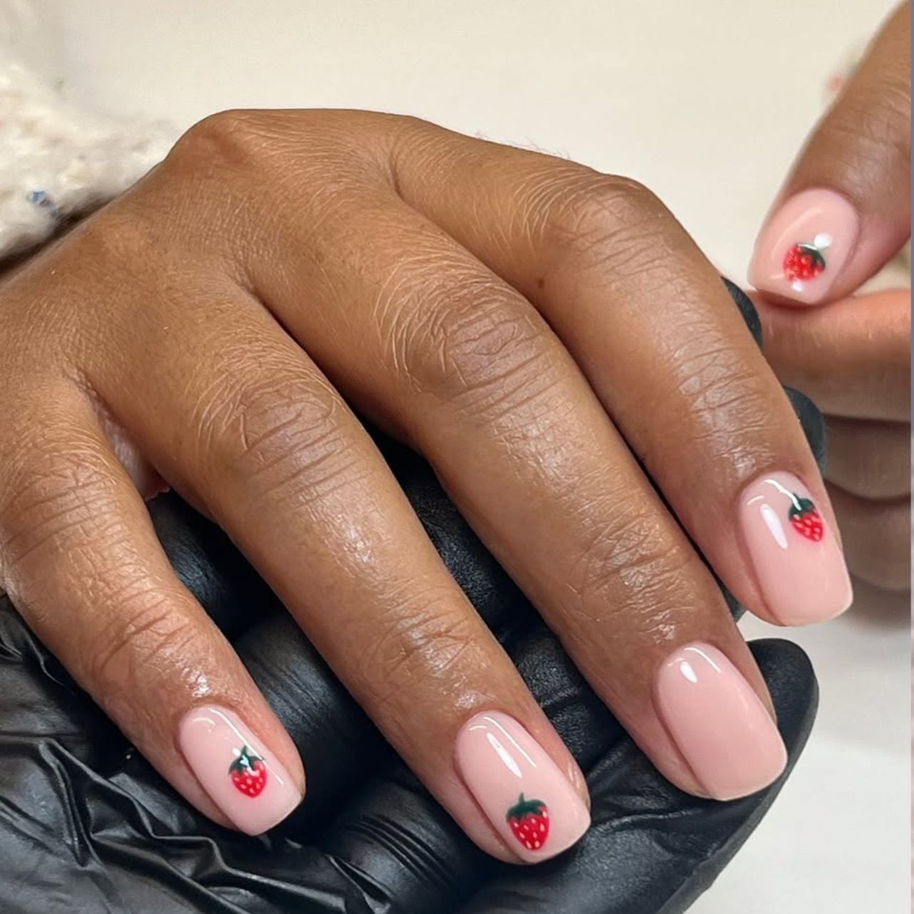 Short Square Pink Nails with Strawberry Art — Simple Trending Nails