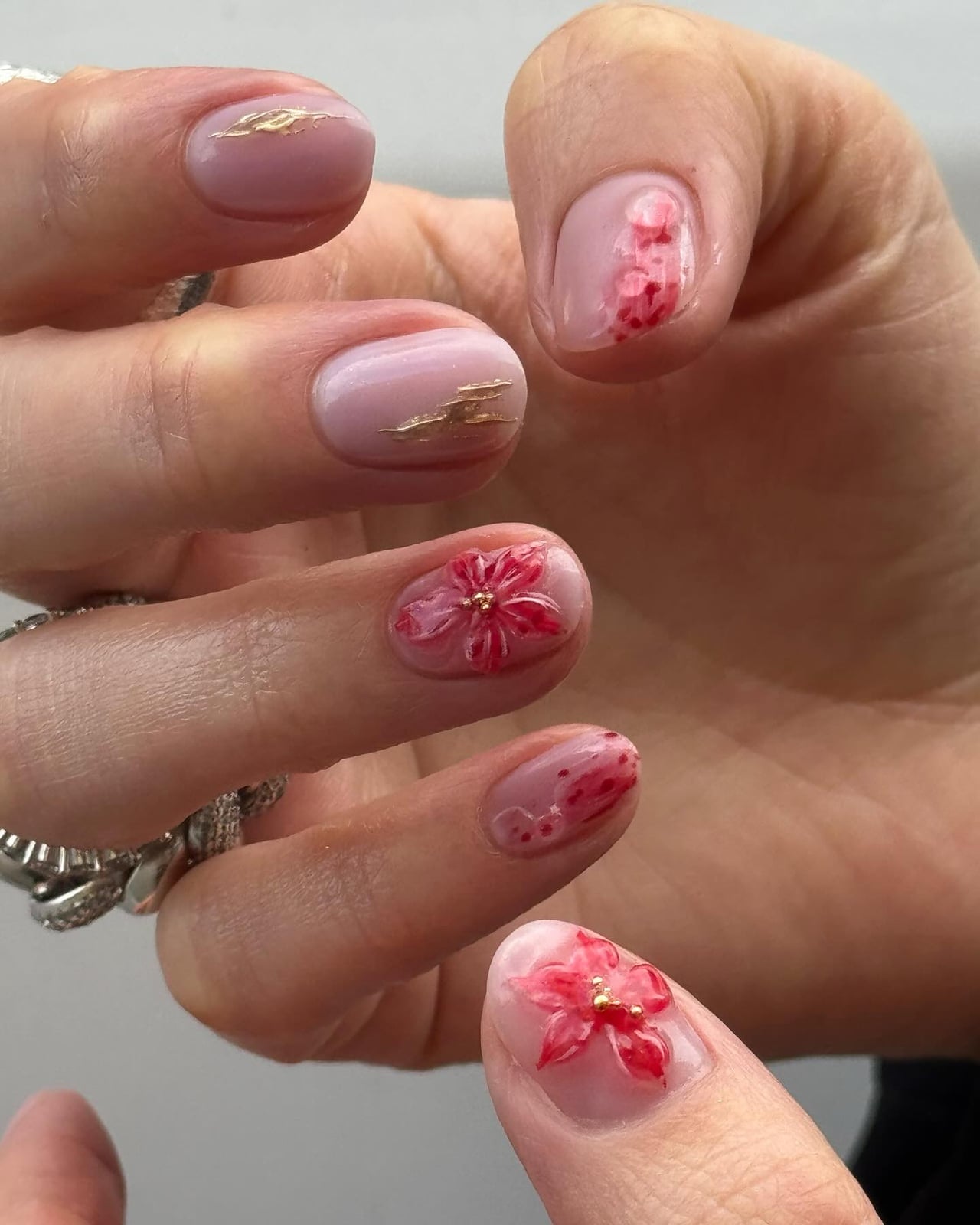 Short Oval Pink with 3D Flower Accents — Simple Trending Nails