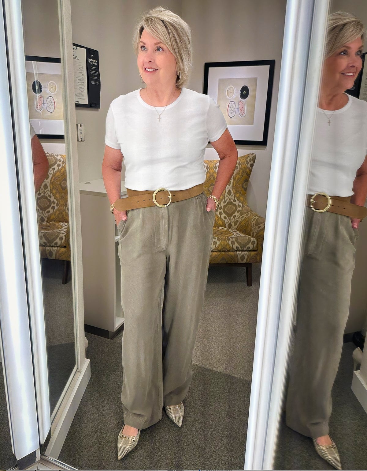 Olive Green Wide Leg Trousers With Belt — Simple Weekend Outfits