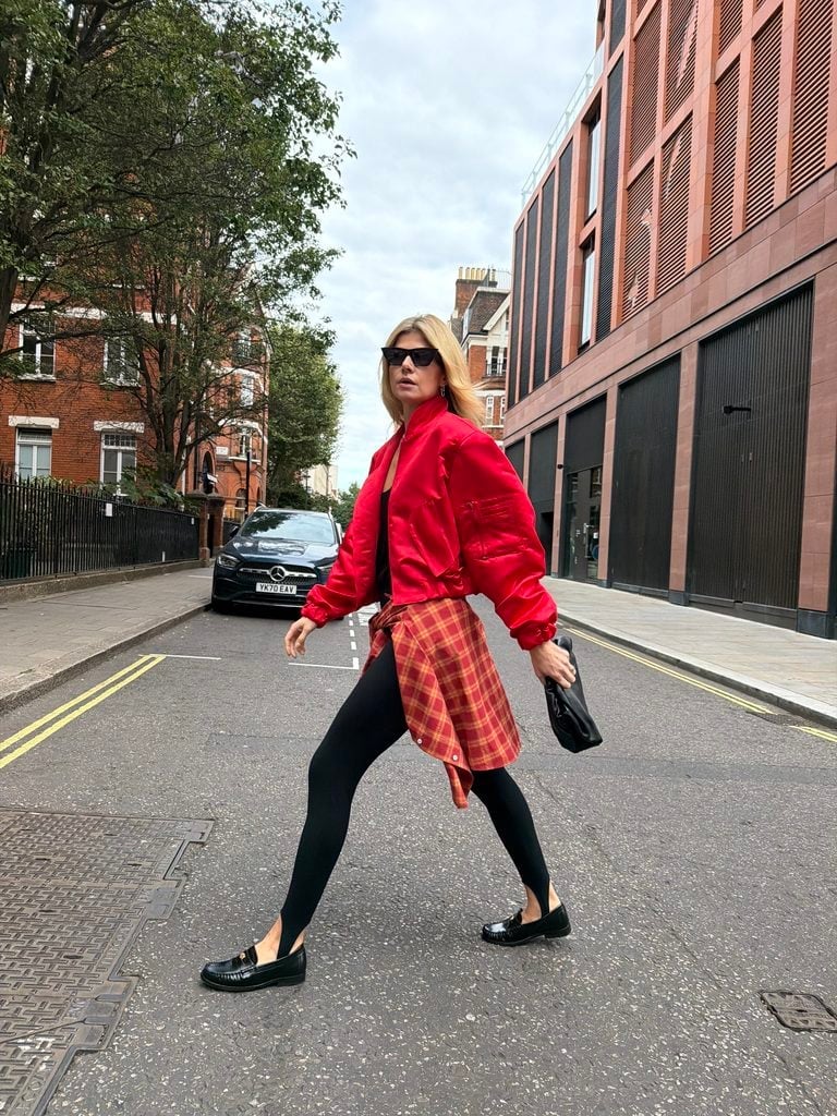 Red Bomber Jacket With Stirrup Leggings — Simple Weekend Outfits