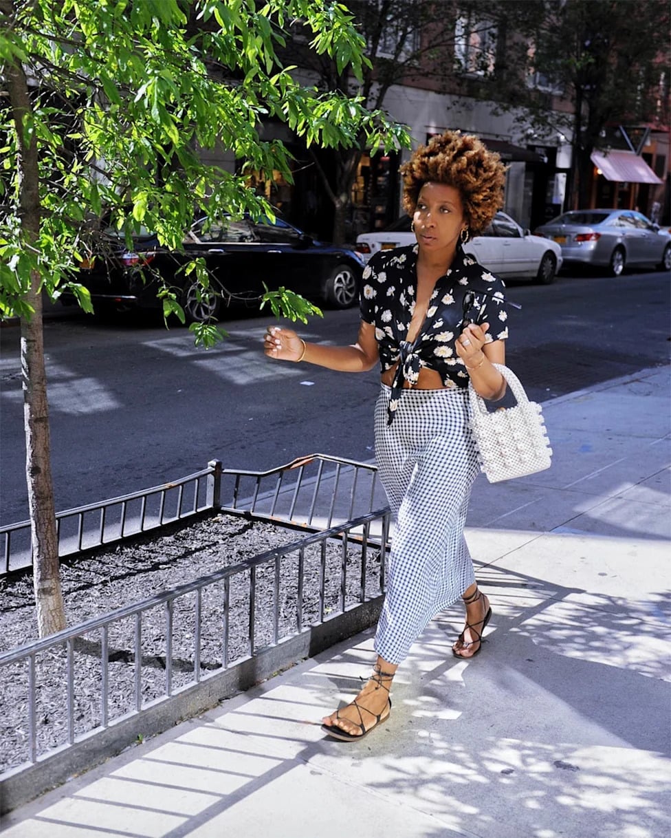 Floral Tie Front Top With Gingham Midi Skirt — Simple Weekend Outfits