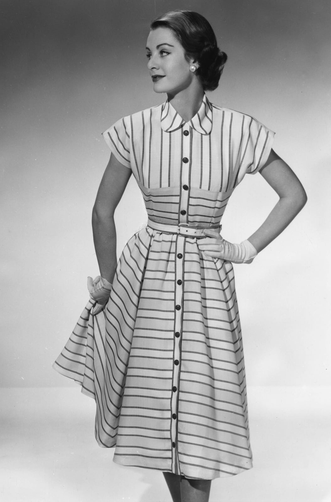 Striped Button-Up Shirt Dress with Cinched Waist — Trendy 50s Style