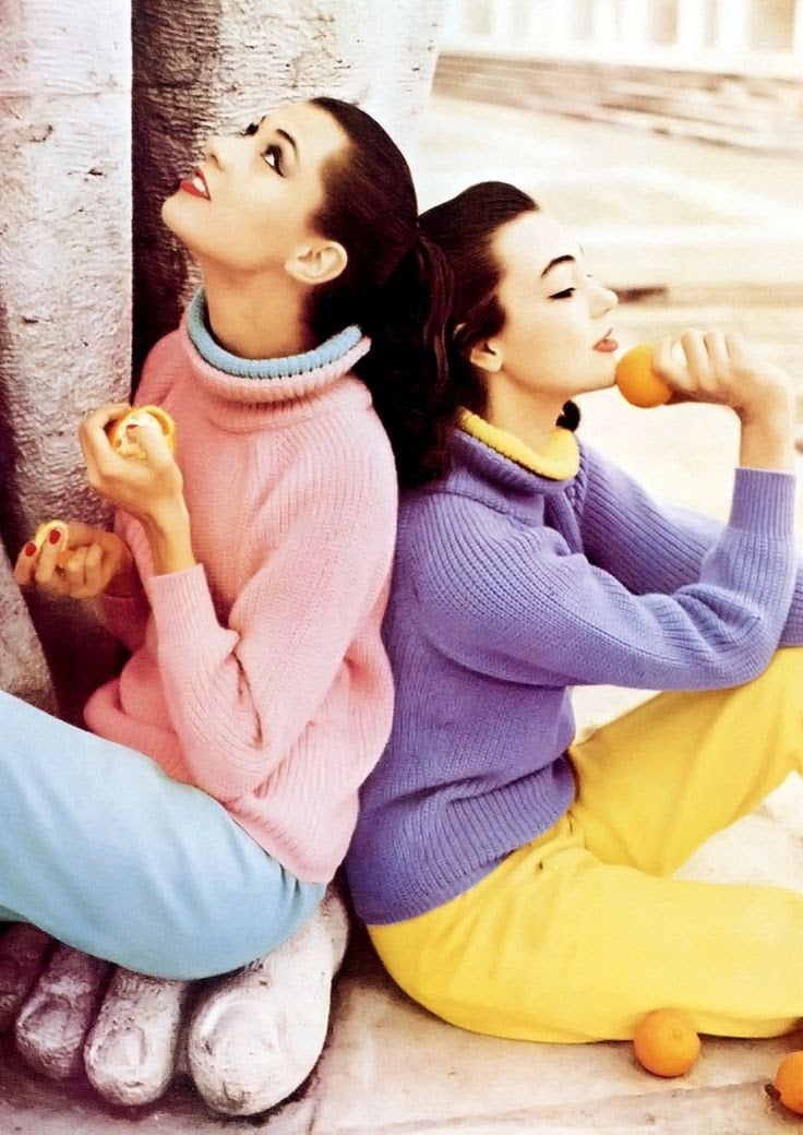 Brightly Colored Ribbed Knit Turtleneck Sweaters — Trendy 50s Style