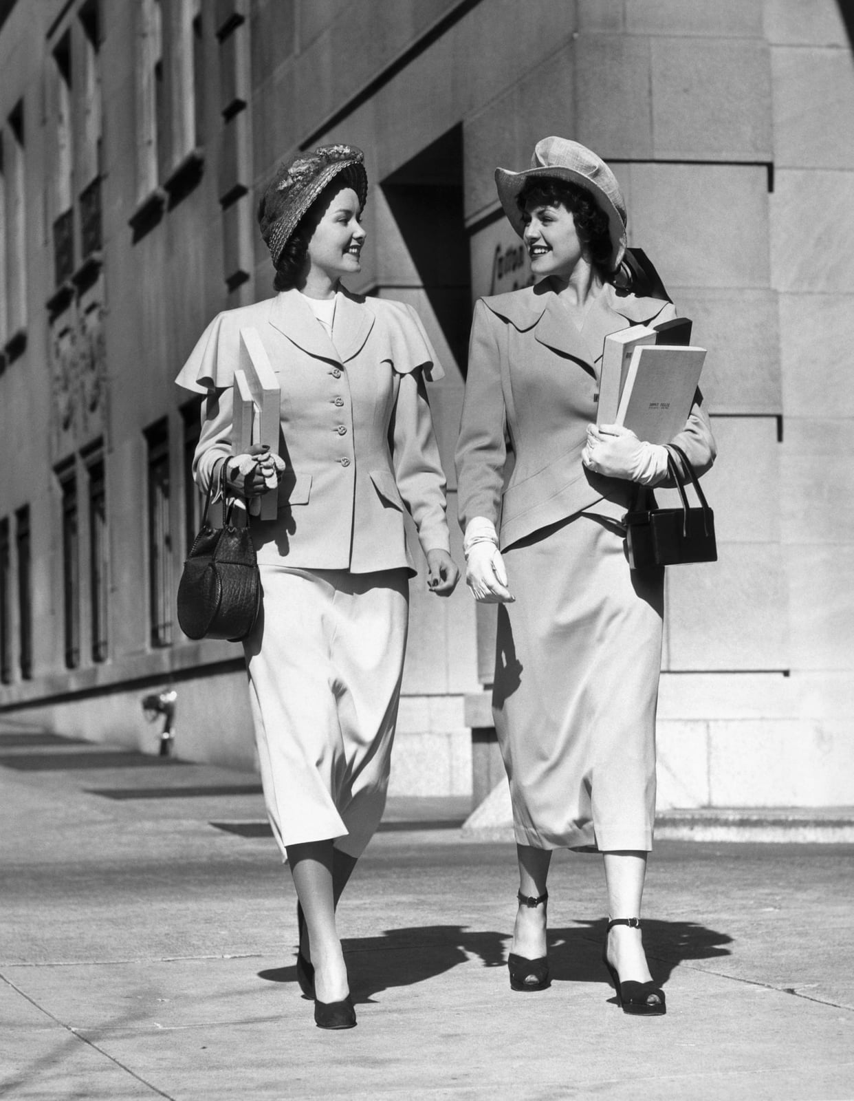 Tailored Light Beige Suits with Matching Hats and Handbags — Trendy 50s Style