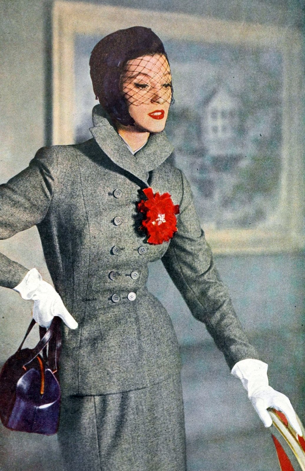 Gray Tweed Suit with Cinched Waist Jacket and Pencil Skirt — Trendy 50s Style