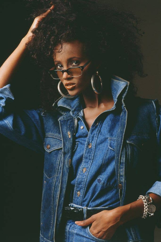 Oversized Denim Jacket and Collared Denim Shirt with Hoop Earrings Oversized Denim Jacket and Collared Denim Shirt with Hoop Earrings — Trendy 80s Party Outfit
