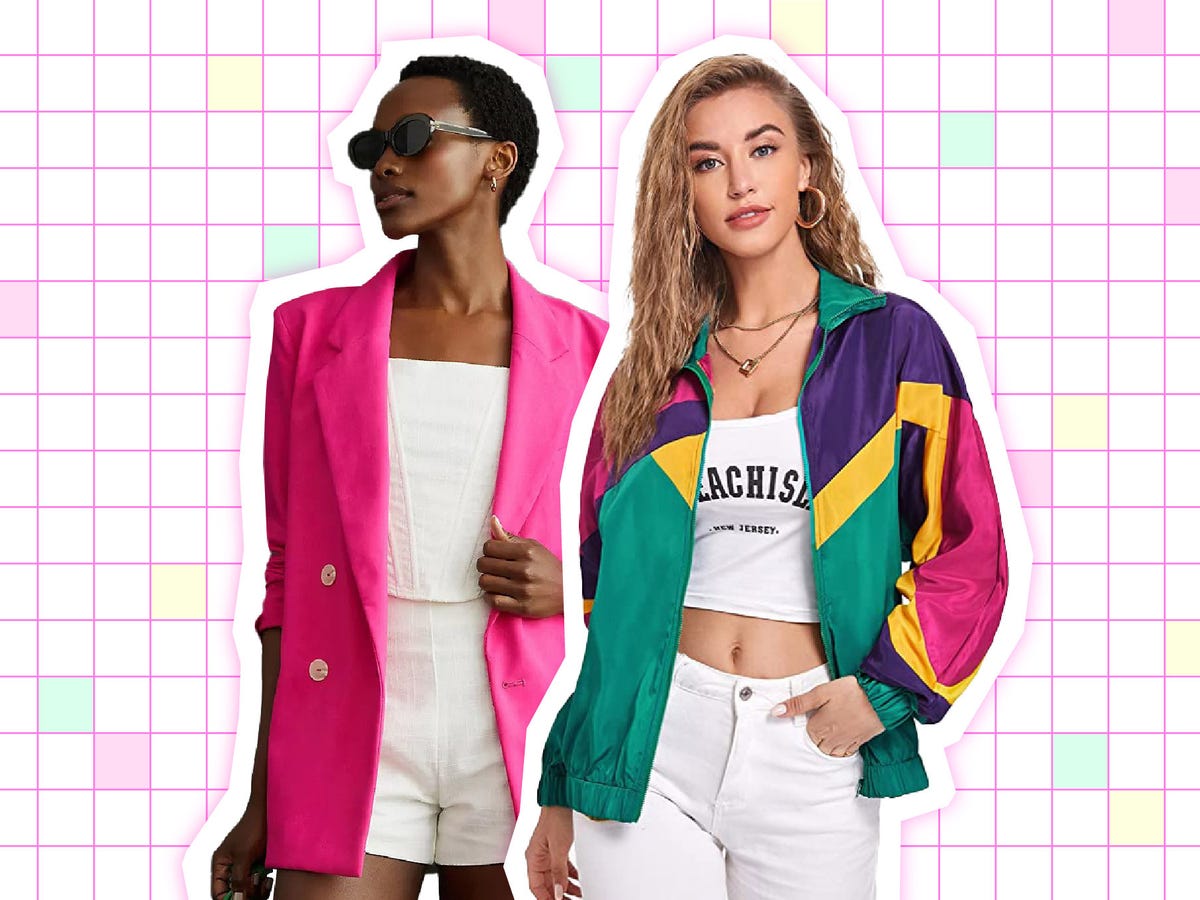 Oversized Pink Blazer with Geometric Print Jacket Oversized Pink Blazer with Geometric Print Jacket — Trendy 80s Party Outfit