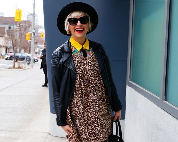 Biker Jacket Over Leopard Print Dress Biker Jacket Over Leopard Print Dress — Trendy 80s Style
