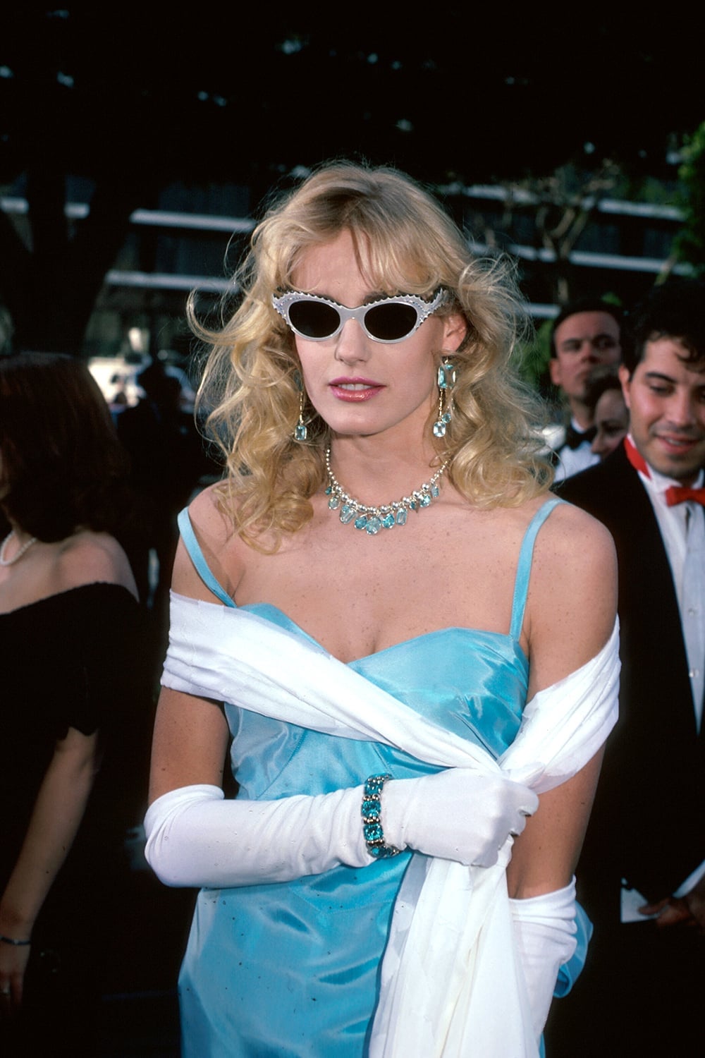 Blue Strapless Dress With White Wrap Blue Strapless Dress With White Wrap — Trendy 80s Style