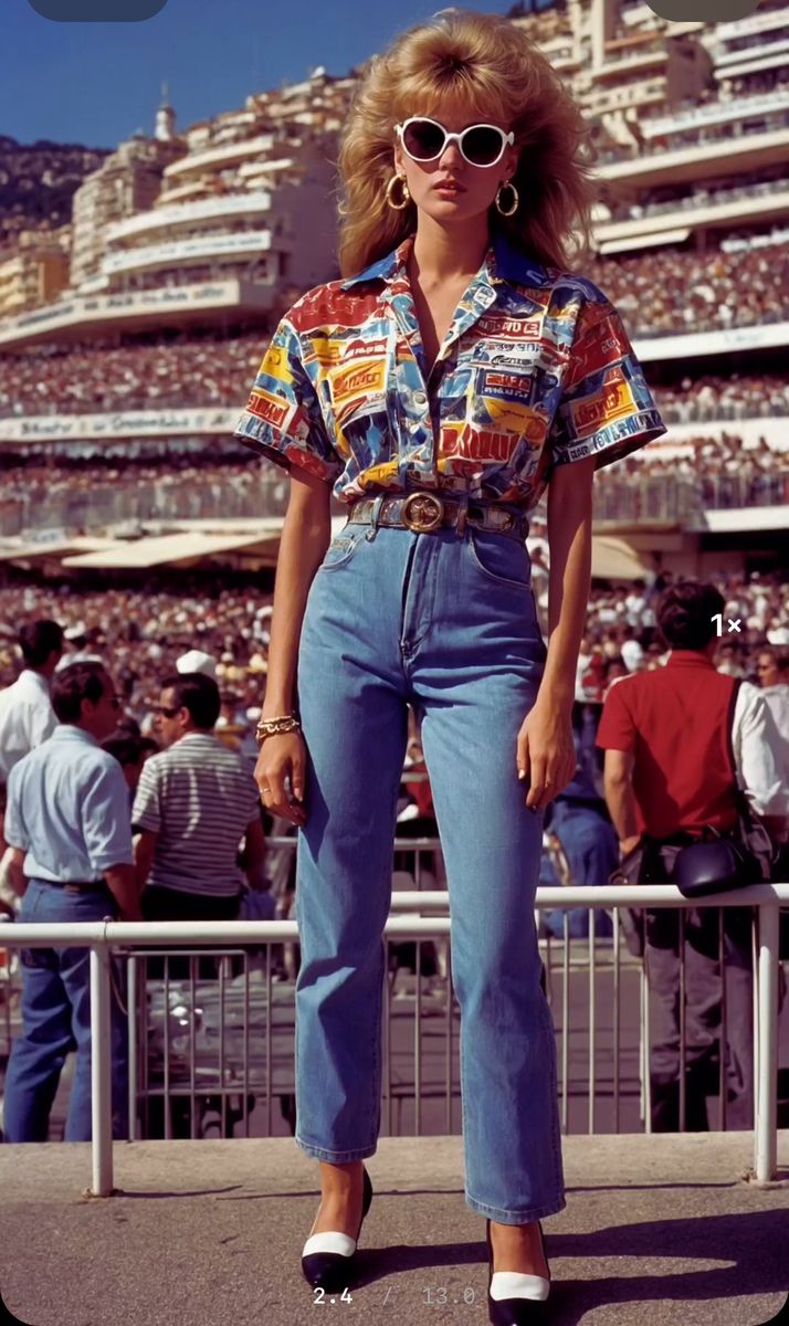 Graphic Print Shirt With Straight-Leg Jeans Graphic Print Shirt With Straight-Leg Jeans — Trendy 80s Style