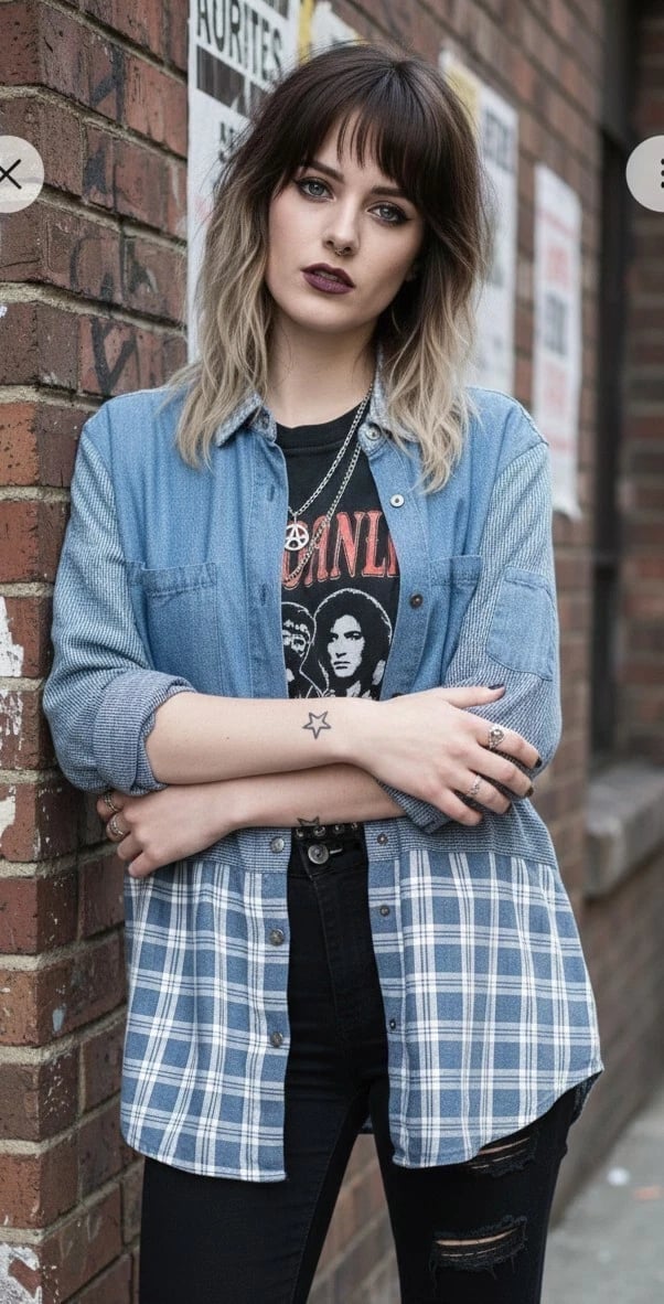 Layered Denim And Plaid Shirts Layered Denim And Plaid Shirts — Trendy 80s Style