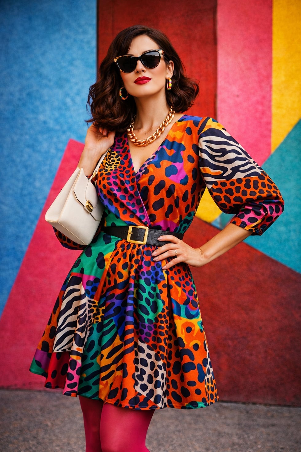 Vibrant Wrap Dress With Bold Prints Vibrant Wrap Dress With Bold Prints — Trendy 80s Style