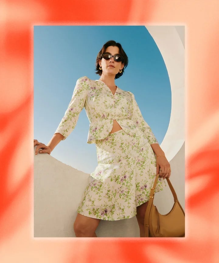 Cropped Floral Print Jacket and Matching Skirt — Trendy 90s Style
