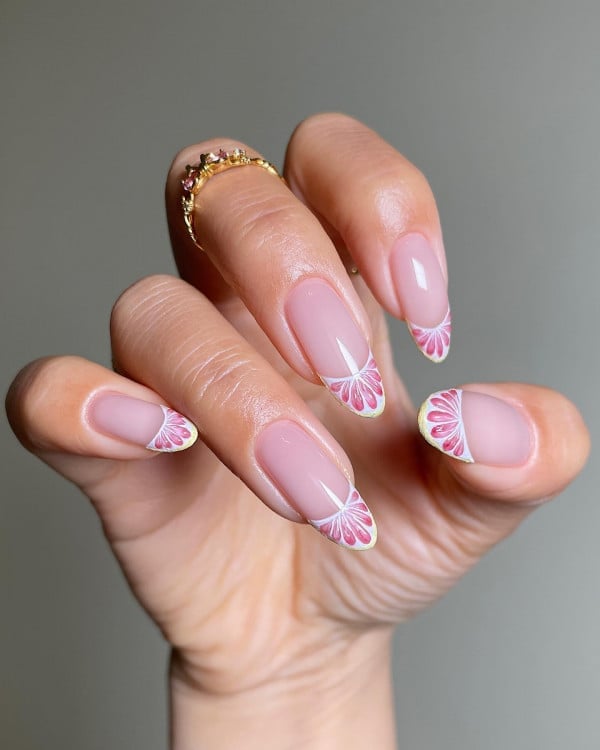Medium Almond Floral French Medium Almond Floral French — Trendy Almond Nails French