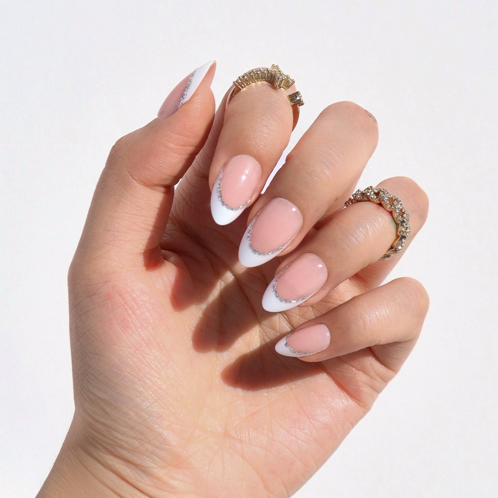 Medium Almond Silver Foil Line French Medium Almond Silver Foil Line French — Trendy Almond Nails French