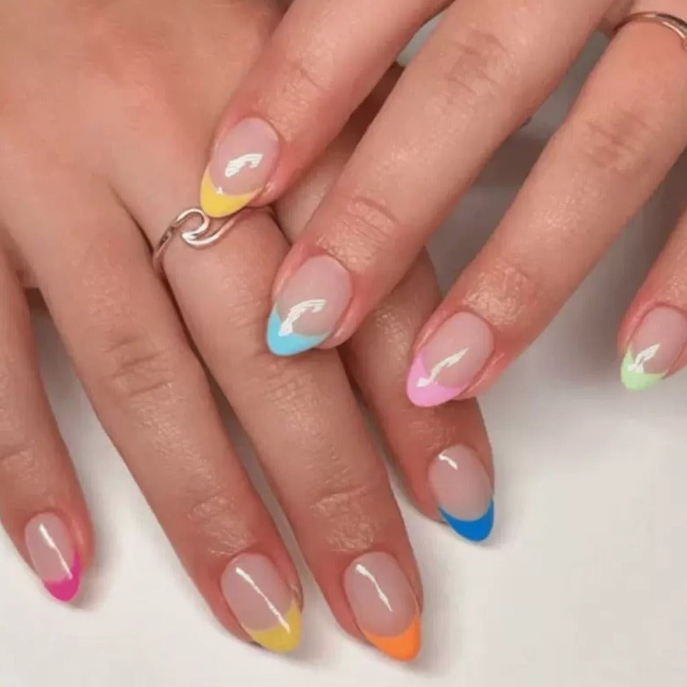 Medium Almond Pastel Multicolor French Medium Almond Pastel Multicolor French — Trendy Almond Nails French
