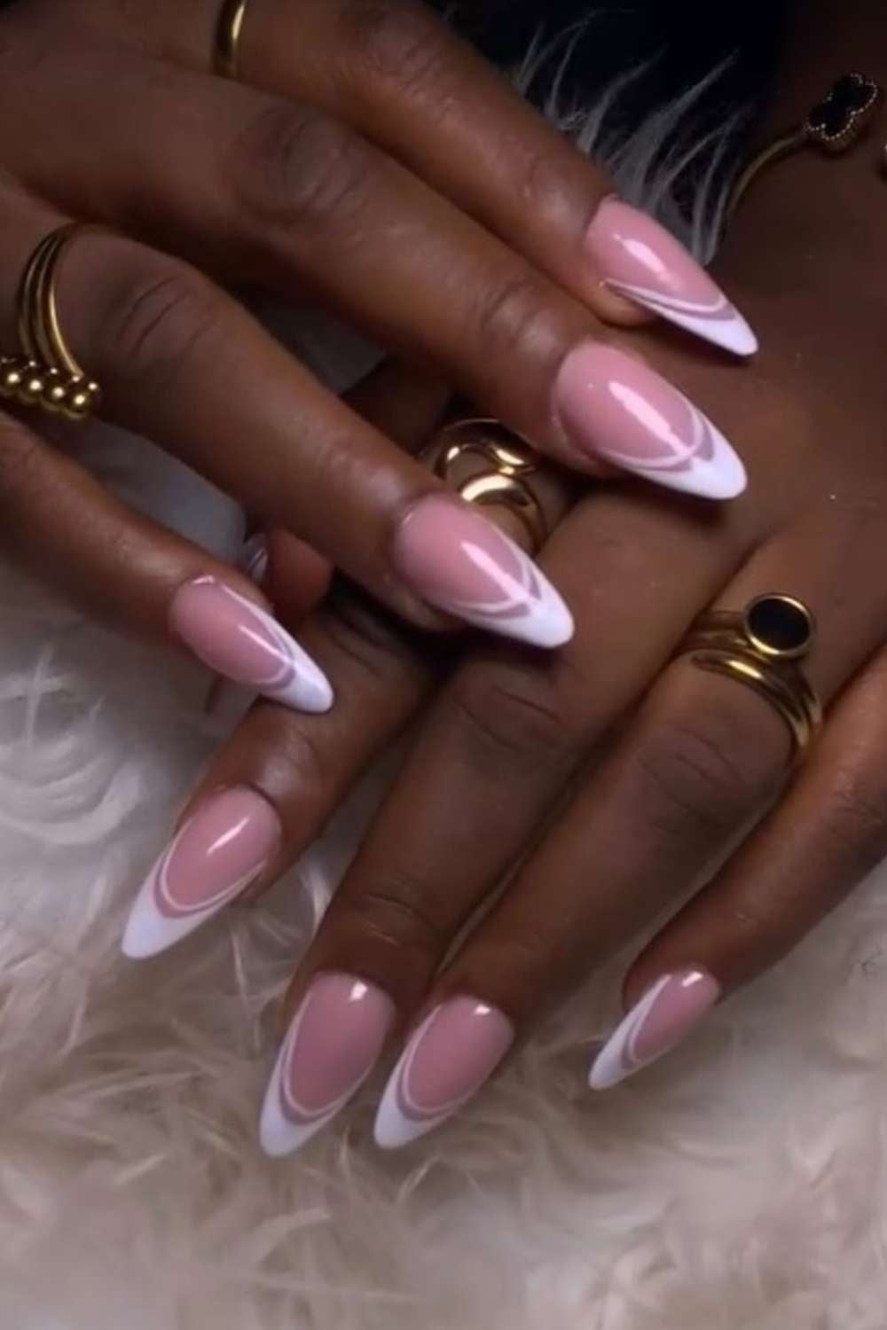 Long Almond Double White Line French Long Almond Double White Line French — Trendy Almond Nails French