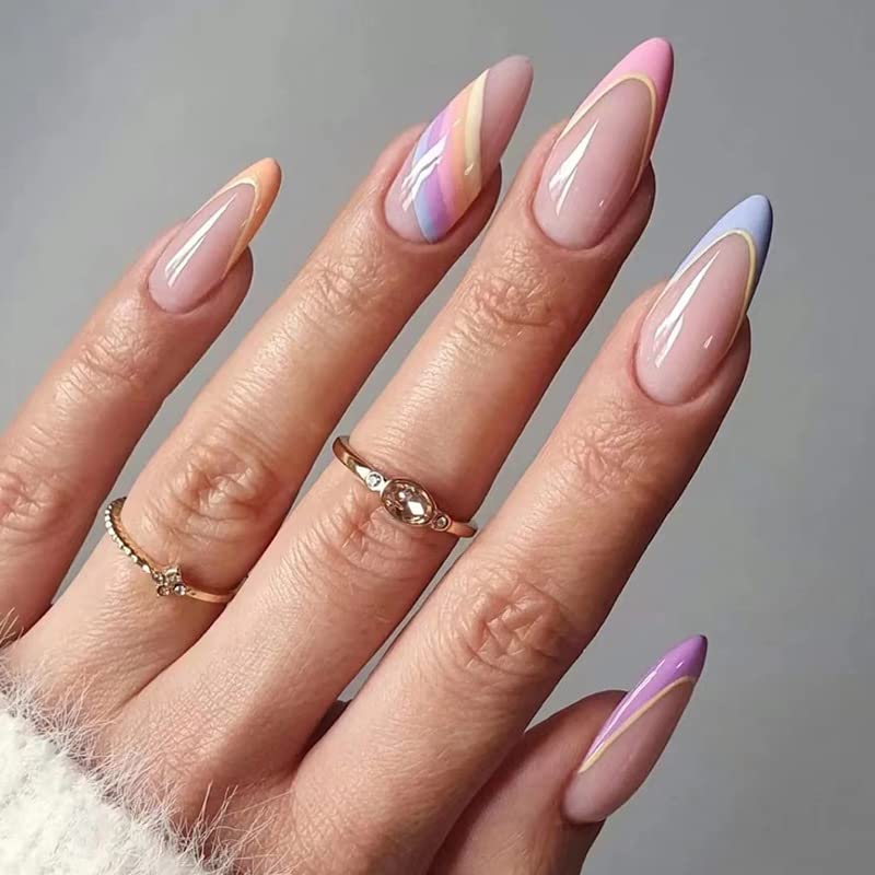 Long Almond Pastel Color Block French Long Almond Pastel Color Block French — Trendy Almond Nails French