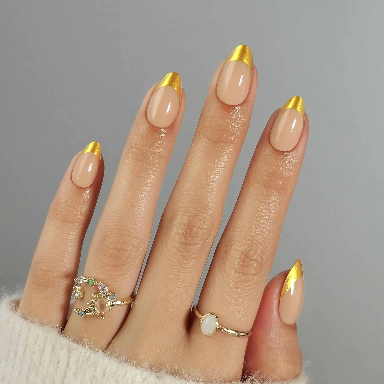 Medium Almond Metallic Gold French Medium Almond Metallic Gold French — Trendy Almond Nails French