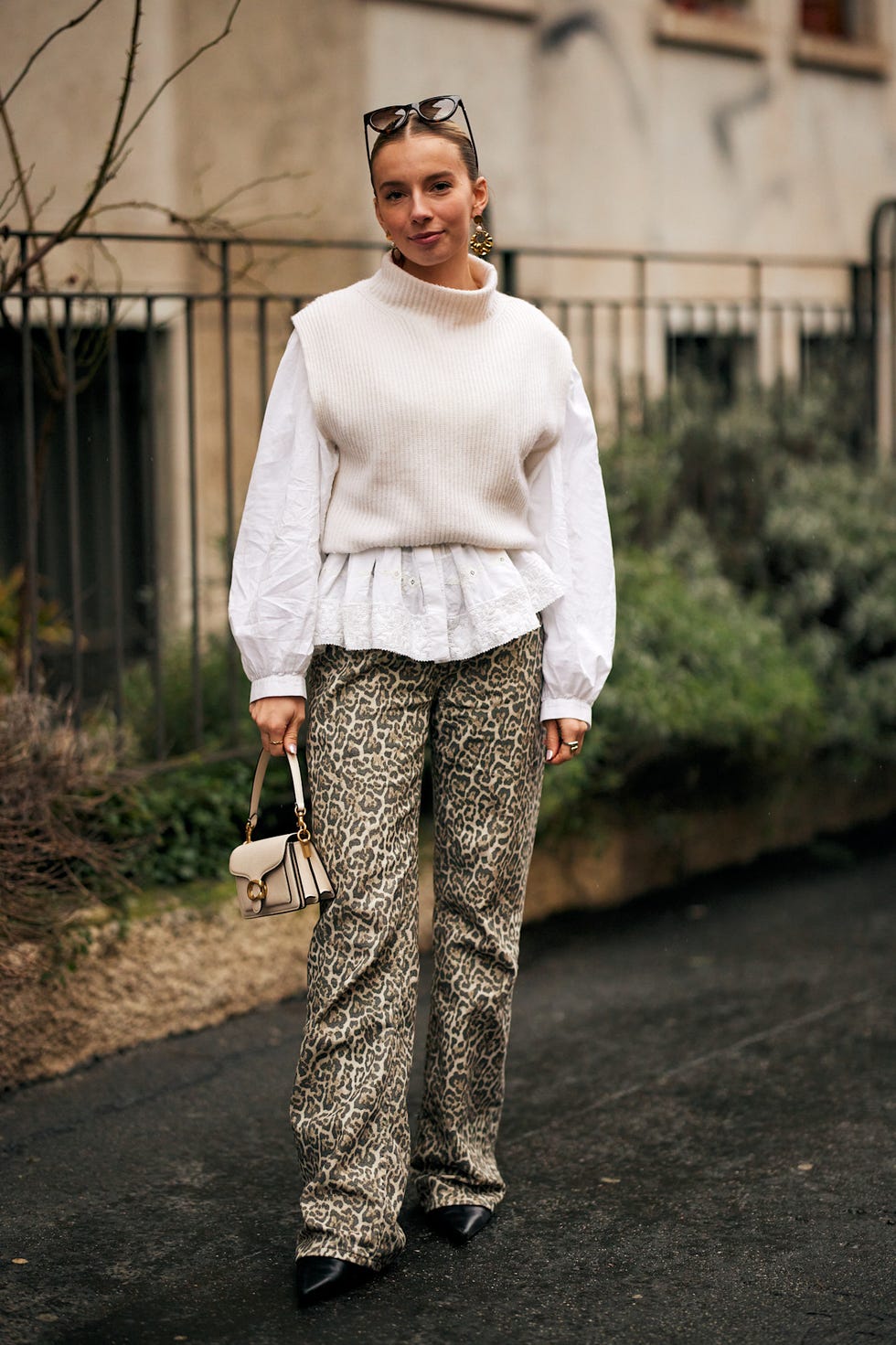 Leopard Print Trousers with Knit Vest Leopard Print Trousers with Knit Vest — Trendy Animal Print Outfits