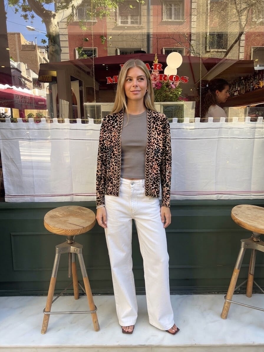 Leopard Print Velvet Cardigan with Jeans Leopard Print Velvet Cardigan with Jeans — Trendy Animal Print Outfits