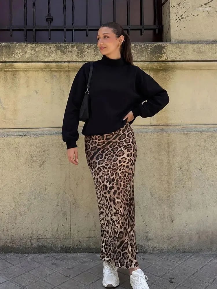Leopard Print Satin Midi Skirt with Sweatshirt Leopard Print Satin Midi Skirt with Sweatshirt — Trendy Animal Print Outfits